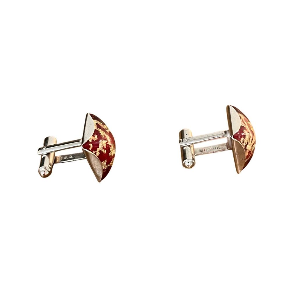 Vintage Hickok Red Gold Fleck Cufflinks Mid Century Modern Men’s Retro Jewelry - Picture 6 of 7